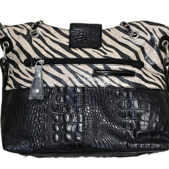 M.C. Marc Chantal Croco Embossed Genuine Leather Tote - Zebra - Picture 8 of 12